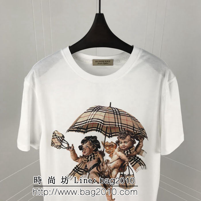 BURBERRY巴寶莉 19ss早春新款 經典格紋 丘比特印花圖案 純棉白色短袖 男女同款 ydi1788